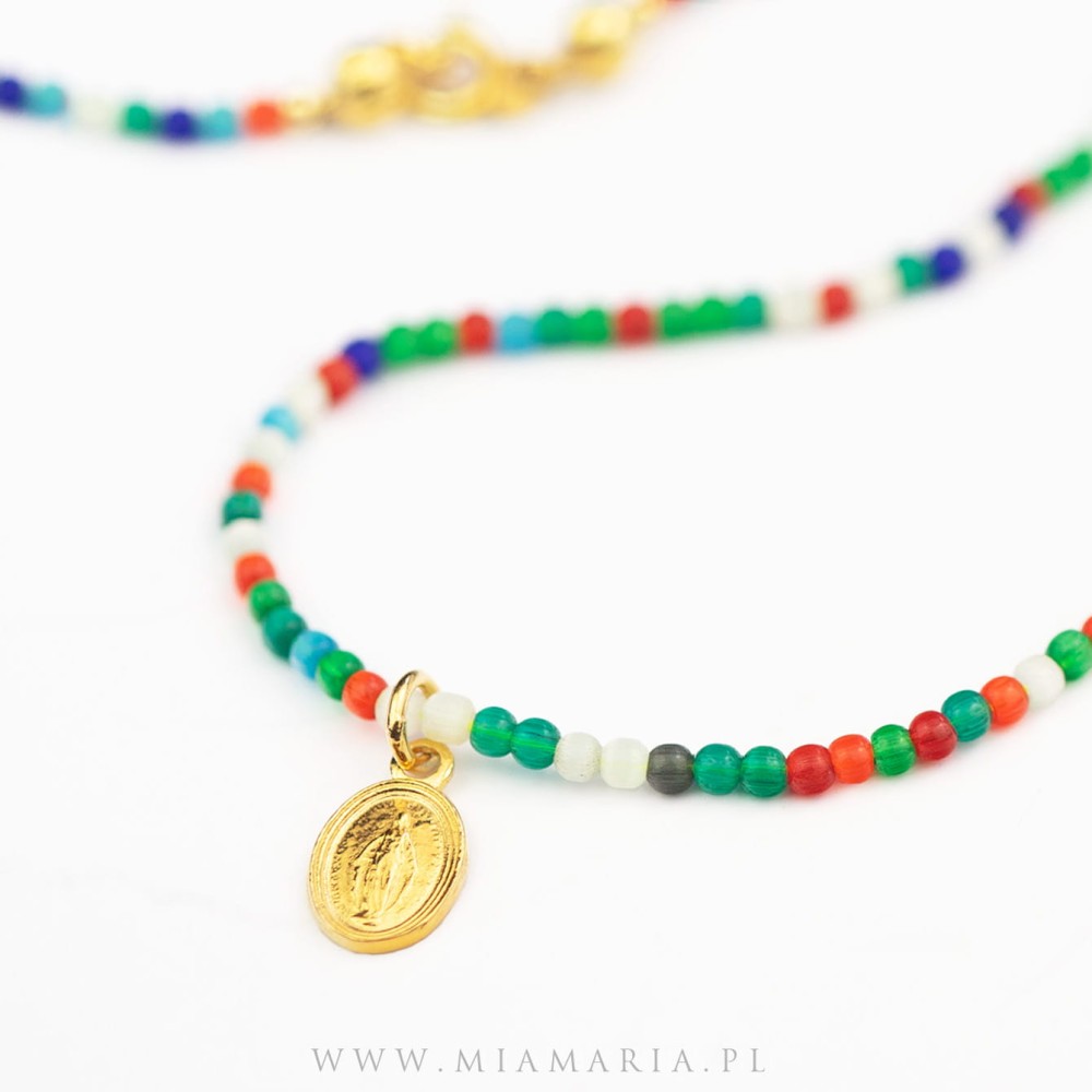 Naszyjnik  kolorowy (MiaMaria) z Cudownym Medalikiem