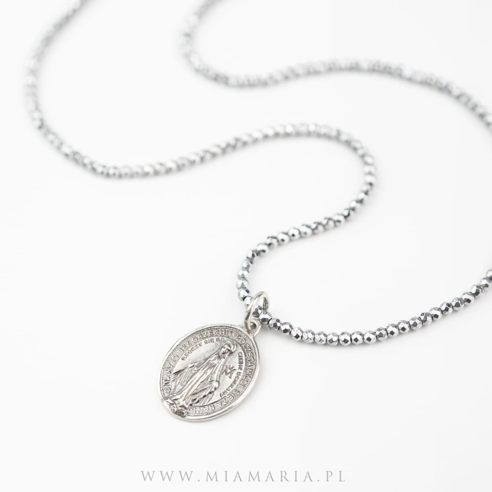 Naszyjnik hematytowy (MiaMaria) z Cudownym Medalikiem I