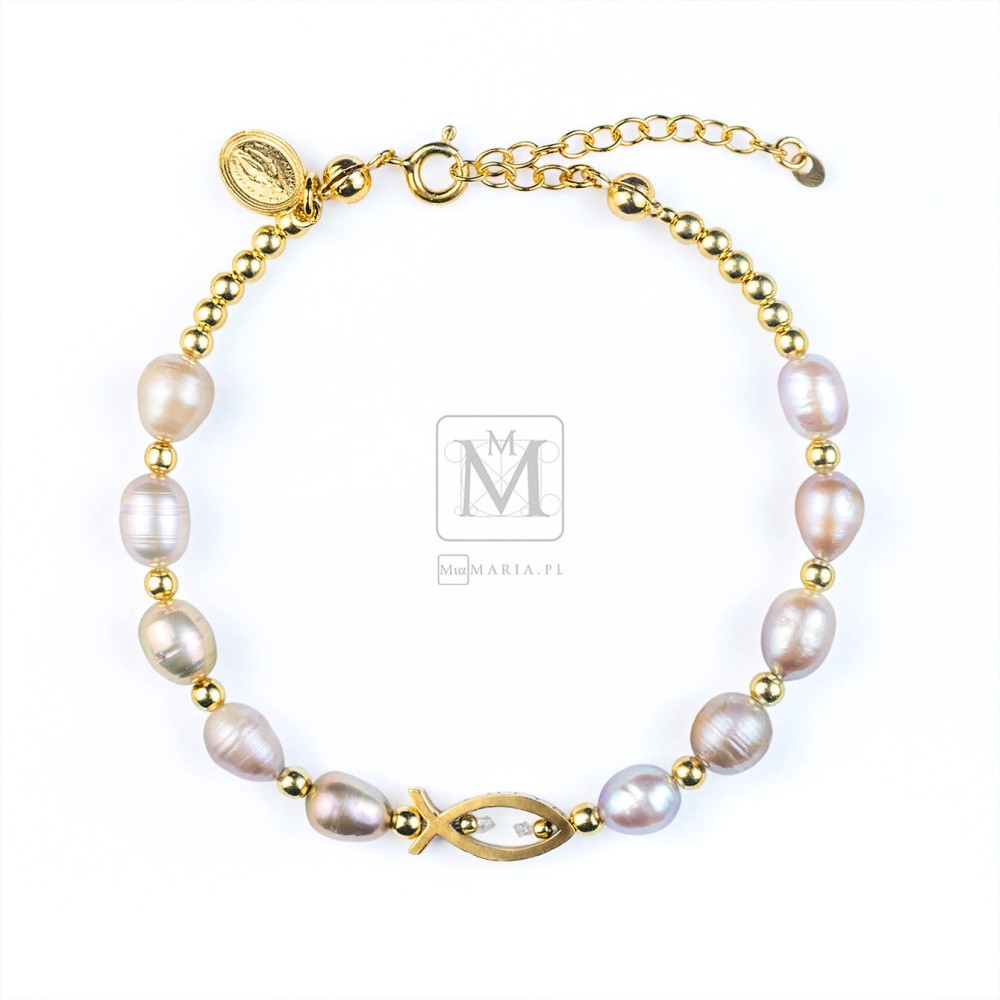 Różaniec pozłacany (Mia Maria) Perla ICHTYS I