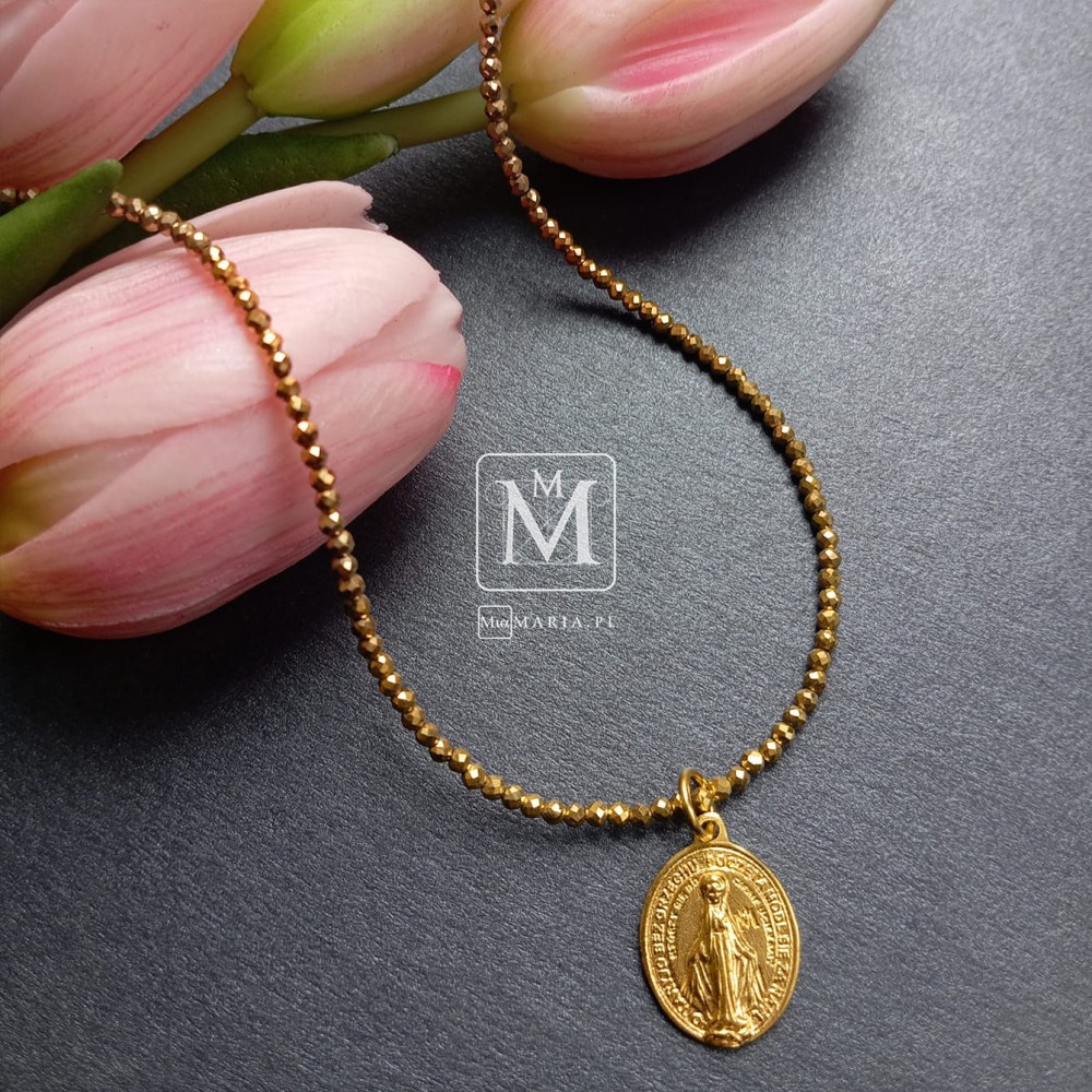 Naszyjnik hematytowy (MiaMaria) z Cudownym Medalikiem II