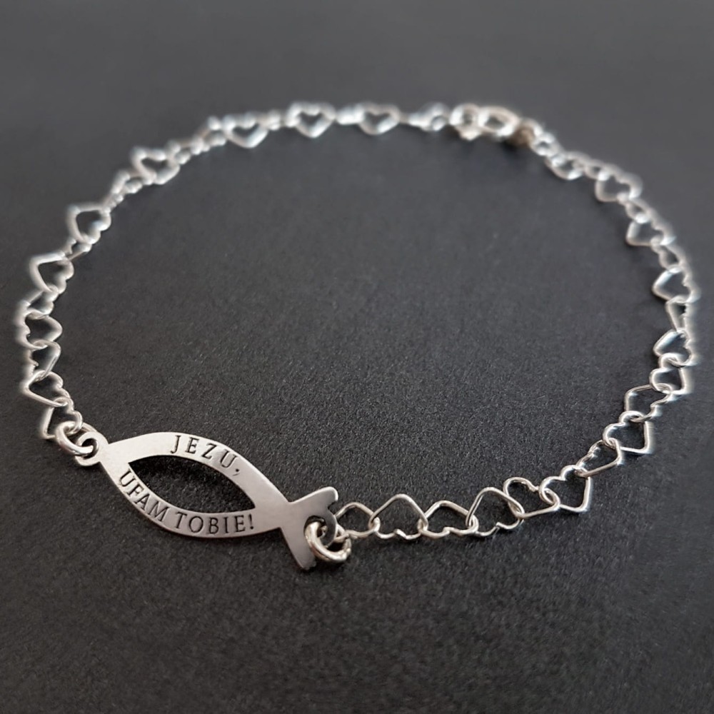 Bransoletka Ryba „Jezu Ufam Tobie” (serduszka)