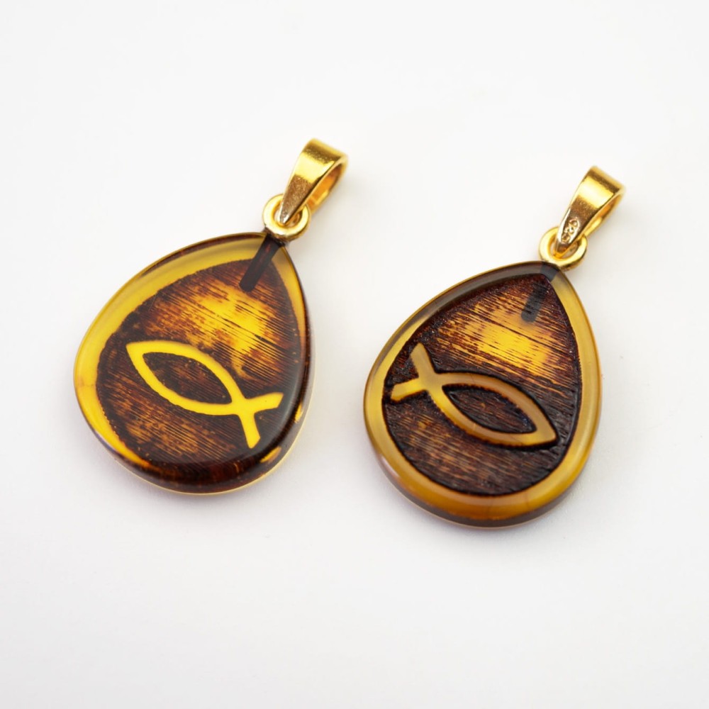 Wisiorek II (Mia Maria) Bursztynowa Łezka z Rybką