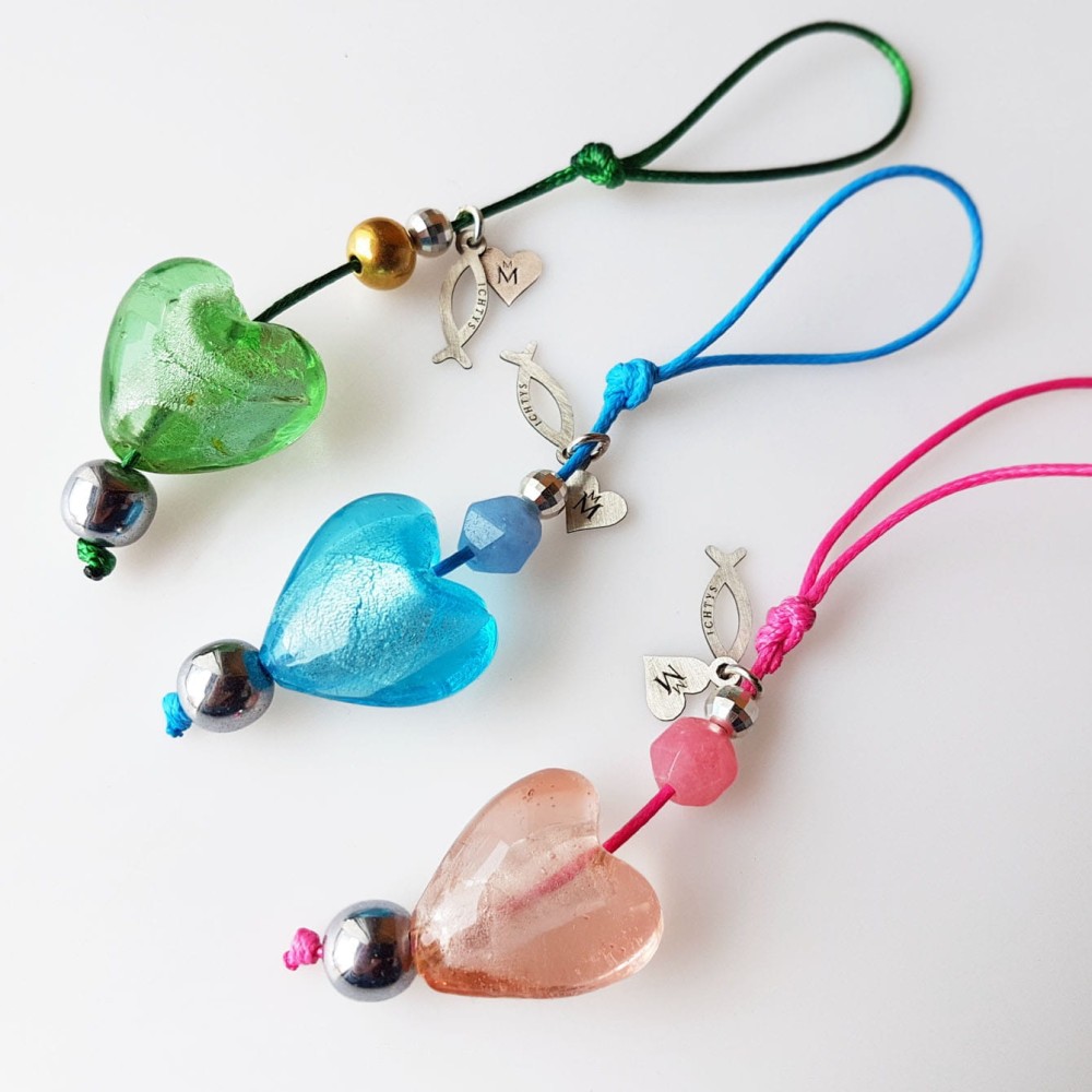 Szklany Breloczek „Serce” (ze srebrnymi elementami)